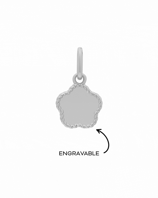 Flower Engraved Initial Pendant - Sterling Silver