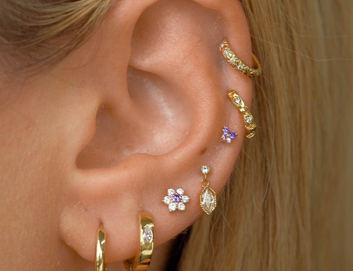 14K Solid Gold Rei Marquise Dangle Single Stud | S-kin Studio Jewelry | Ethical Piercing Earrings