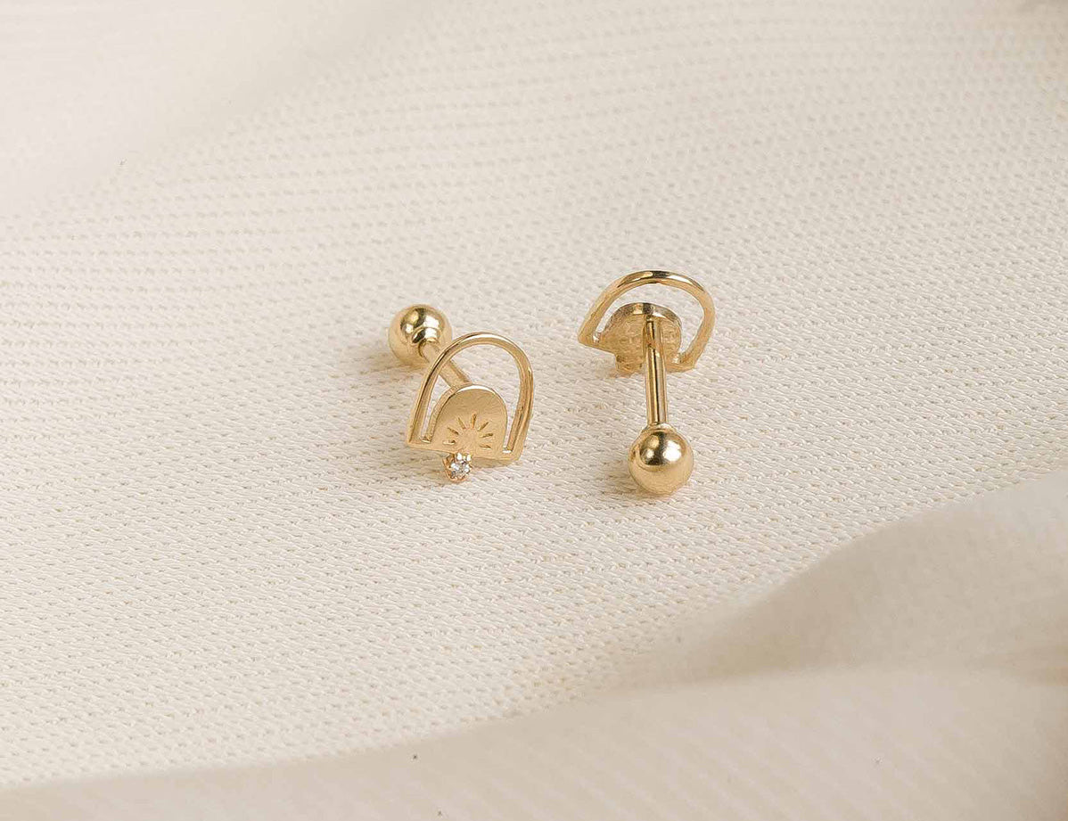 14K Solid Gold Dawn Single Stud | S-kin Studio Jewelry | Ethical Piercing Earrings