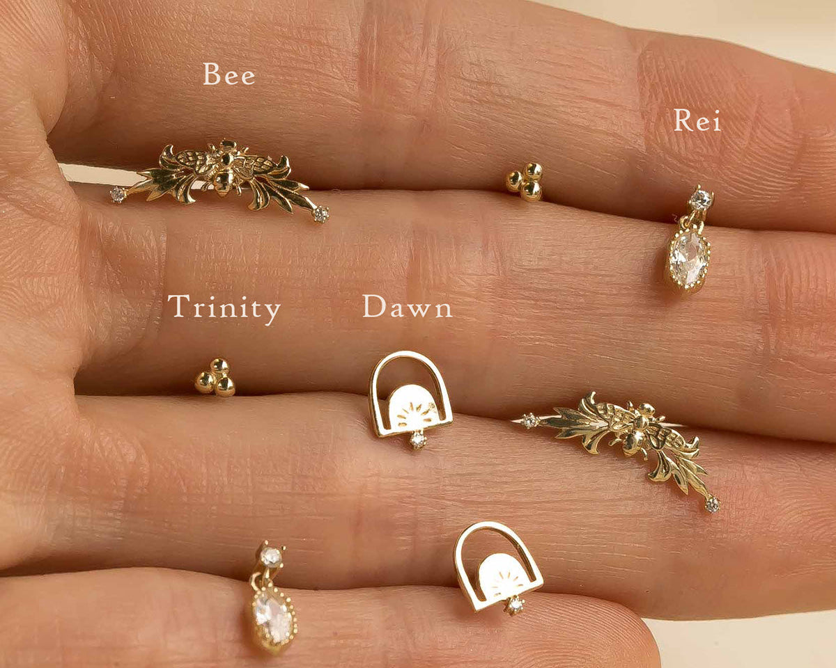 14K Solid Gold Dawn Single Stud | S-kin Studio Jewelry | Ethical Piercing Earrings