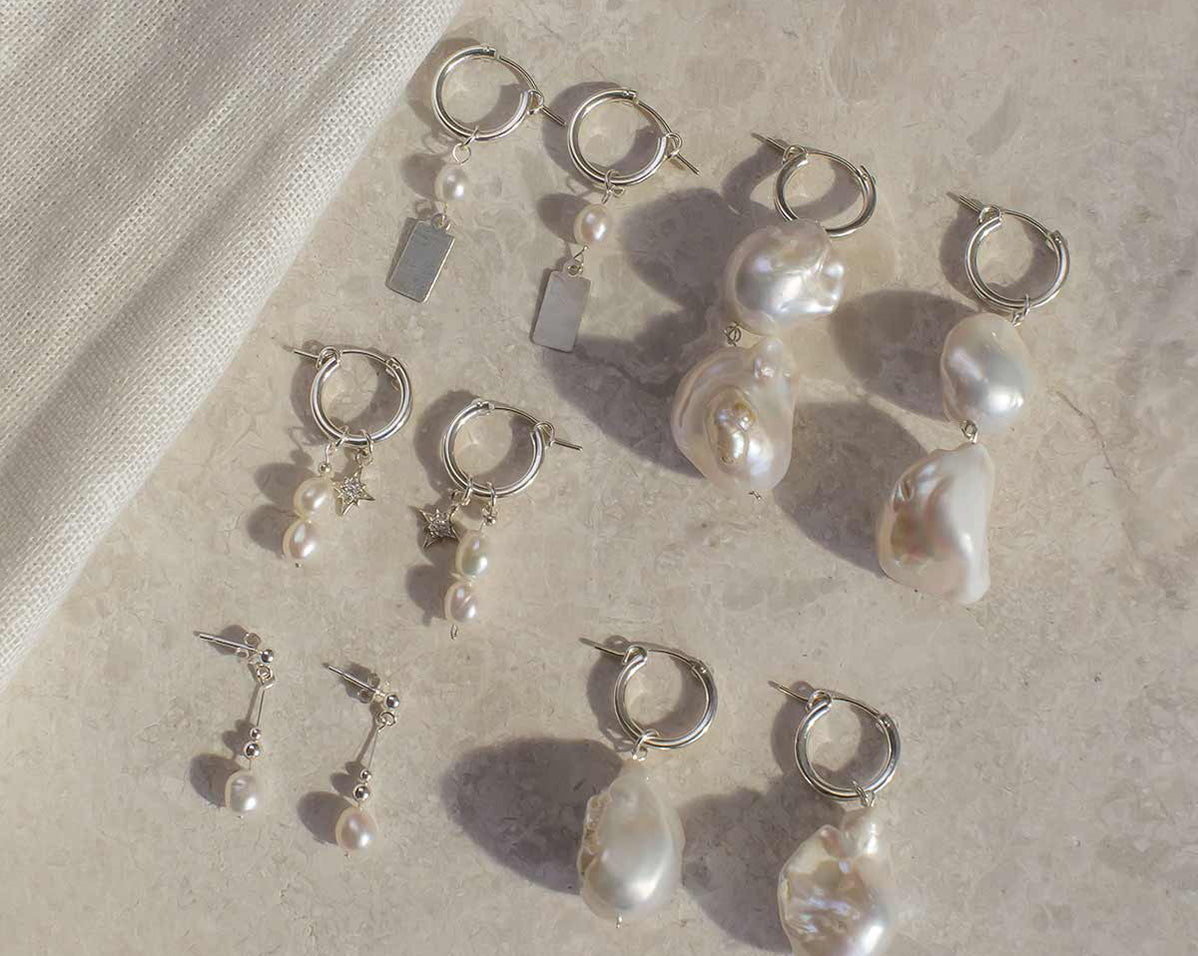 Aphrodite Baroque Double Pearl Silver Earrings | S-kin Studio Jewelry | Ethical Pearl Wedding Earrings