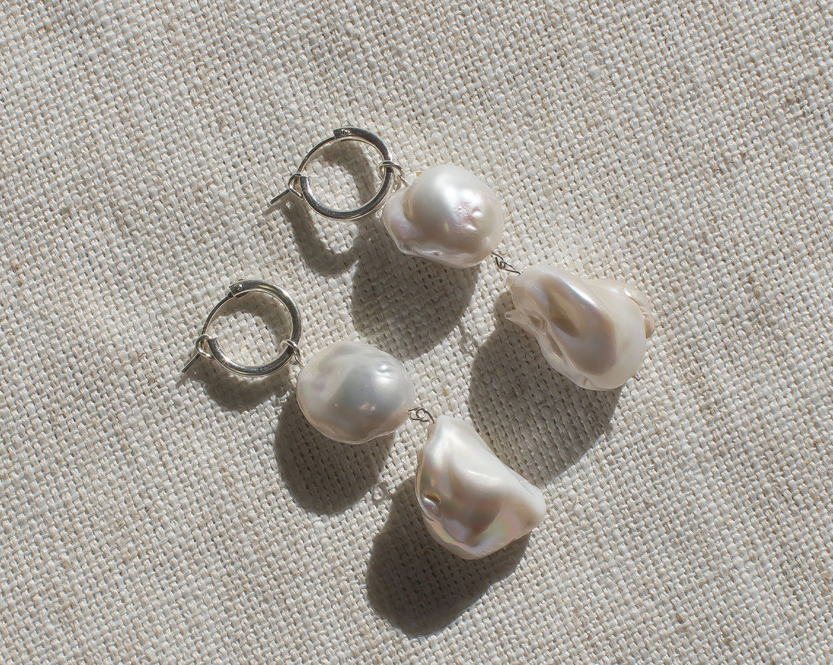 Aphrodite Baroque Double Pearl Silver Earrings | S-kin Studio Jewelry | Ethical Pearl Wedding Earrings