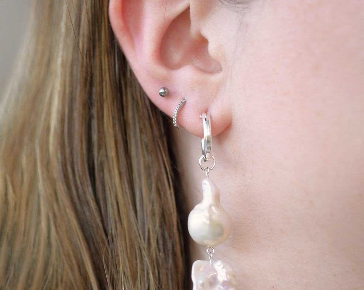 Aphrodite Baroque Double Pearl Silver Earrings | S-kin Studio Jewelry | Ethical Pearl Wedding Earrings