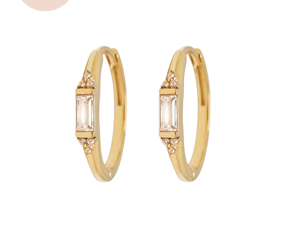 18K Gold Fill Caroline Baguette Hoops | S-kin Studio Jewelry | Ethical Piercing Earrings