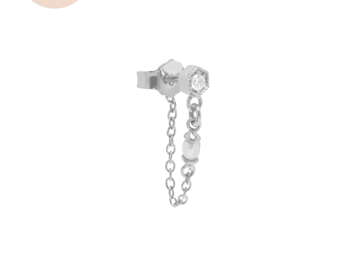 Sterling Silver Delia Pearl Drop Stud | S-kin Studio Jewelry | Ethical Piercing Earrings
