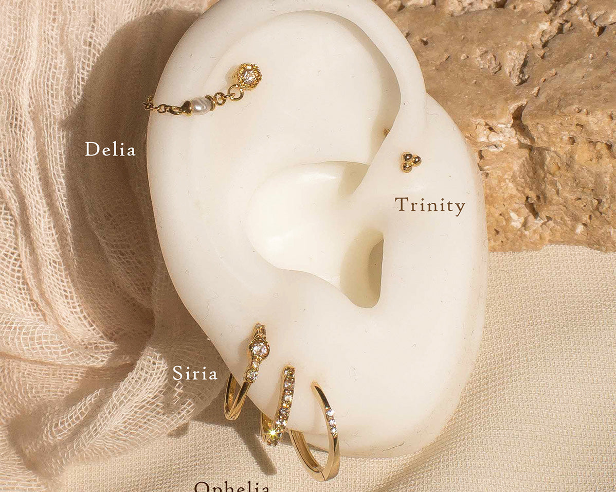 14K Solid Gold Ophelia Pave Huggie Hoop | S-kin Studio Jewelry | Ethical Piercing Earrings