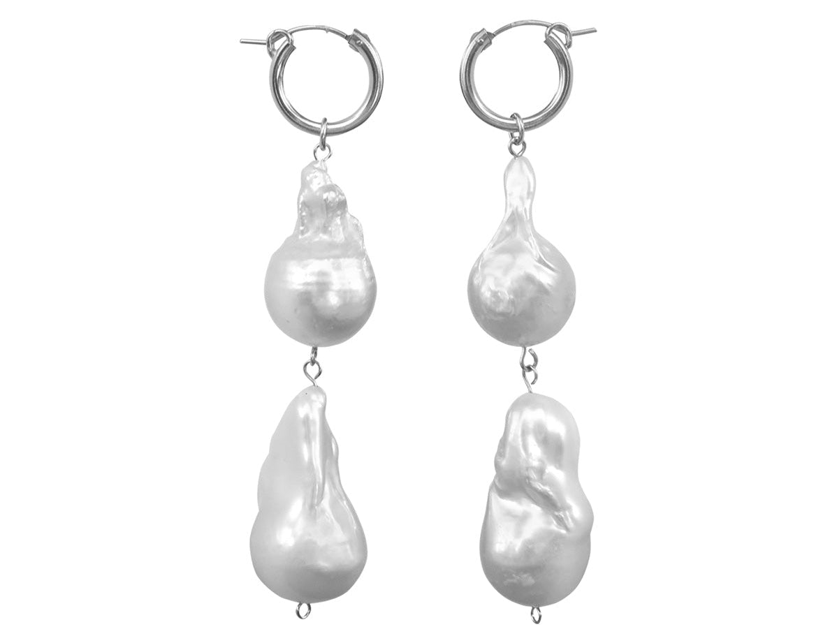 Aphrodite Baroque Double Pearl Silver Earrings | S-kin Studio Jewelry | Ethical Pearl Wedding Earrings