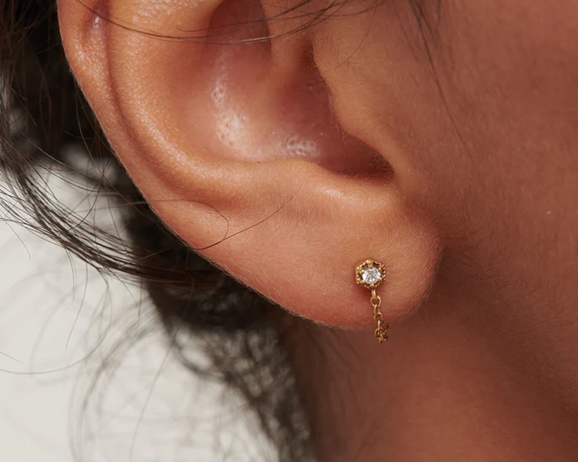 Ingrid Solid Gold Chain Stud | 9K Solid Gold Earrings | S-kin Studio Jewelry | Ethical Jewelry That Lasts