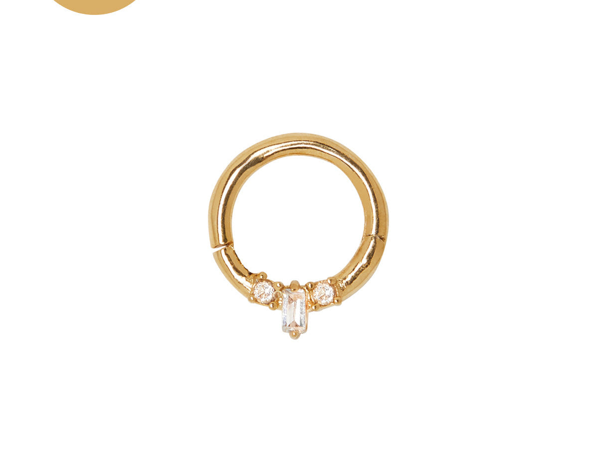 14K Solid Gold Mina Trio Gemstone Hoop | S-kin Studio Jewelry | Ethical Piercing Earrings