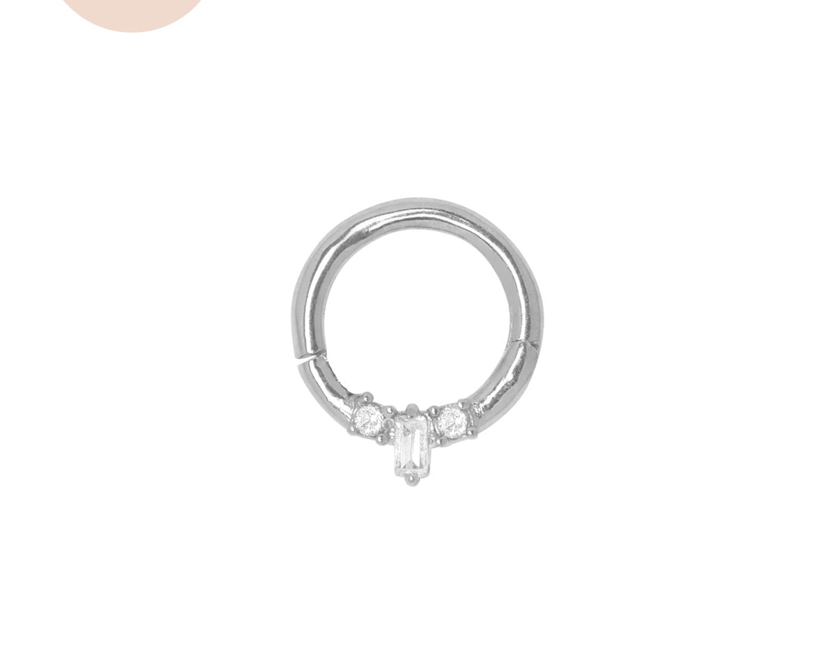 Sterling Silver Mina Trio Gemstone Hoop | S-kin Studio Jewelry | Ethical Piercing Earrings