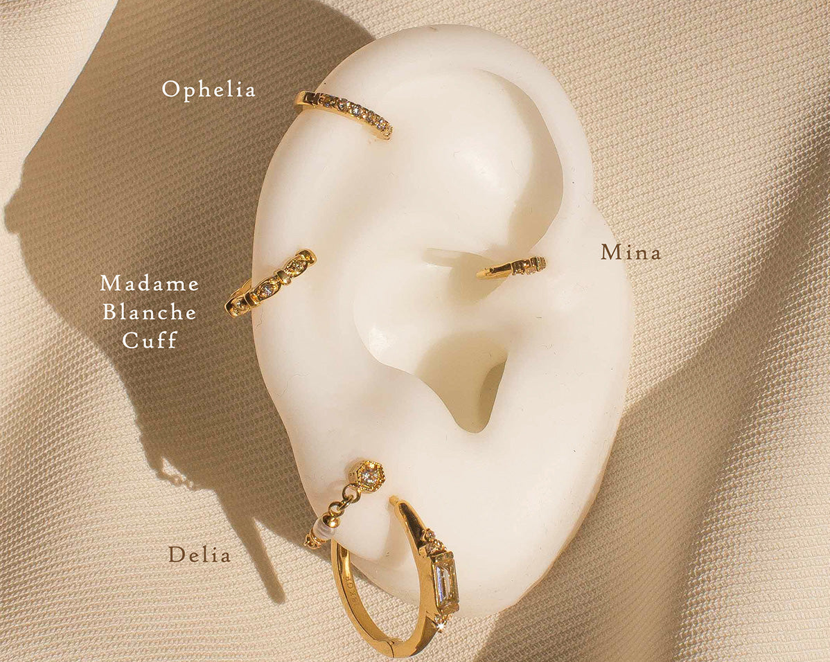 14K Solid Gold Ophelia Pave Huggie Hoop | S-kin Studio Jewelry | Ethical Piercing Earrings