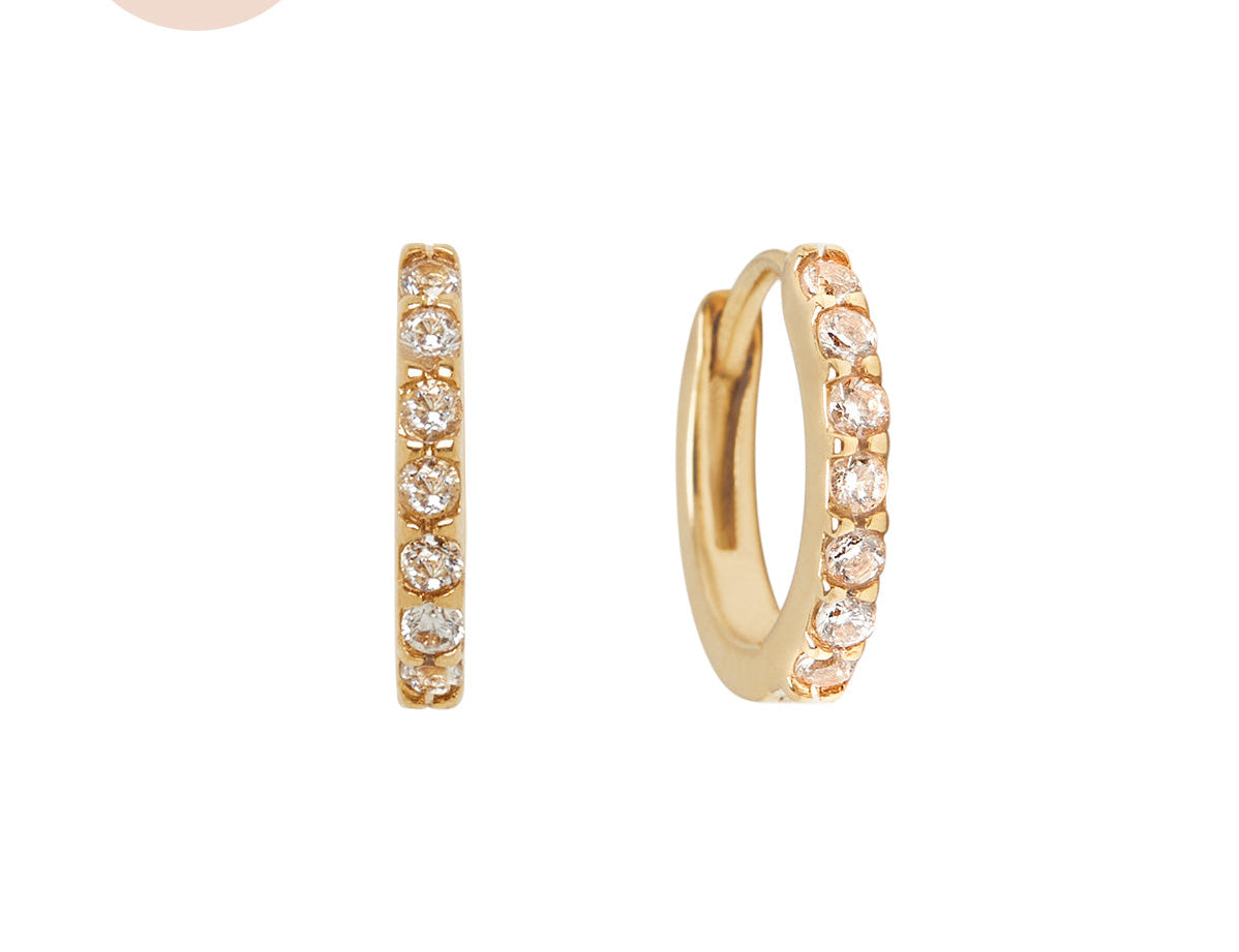18K Gold Fill Ophelia Pave Huggie Hoop | S-kin Studio Jewelry | Ethical Piercing Earrings