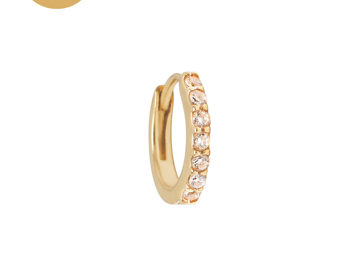 14K Solid Gold Ophelia Pave Huggie Hoop | S-kin Studio Jewelry | Ethical Piercing Earrings