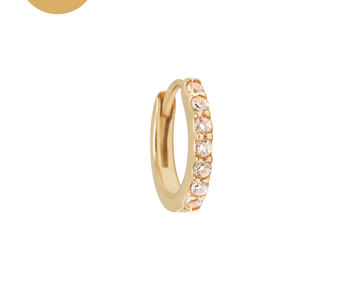 14K Solid Gold Ophelia Pave Huggie Hoop | S-kin Studio Jewelry | Ethical Piercing Earrings