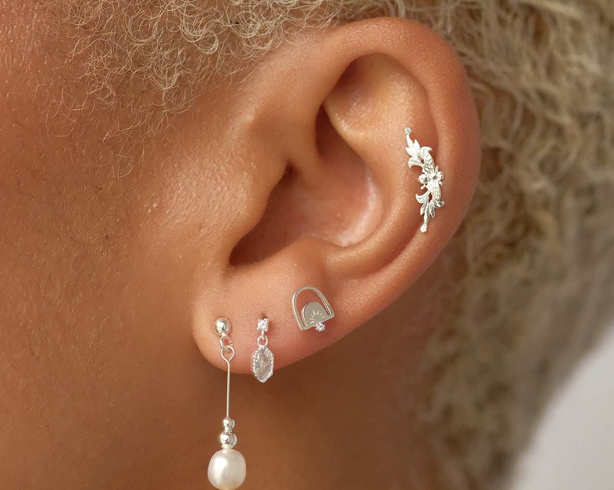 Sterling Silver Rei Marquise Dangle Single Stud | S-kin Studio Jewelry | Ethical Piercing Earrings