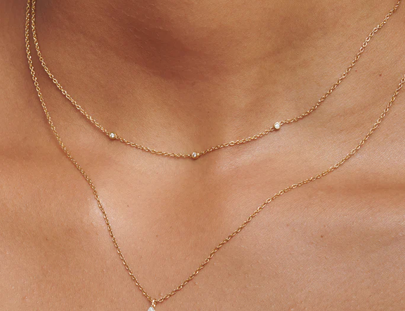 Yuki Solid Gold Trio Diamond Necklace | 9K Solid Gold Necklaces | S-kin Studio Jewelry | Ethical Jewelry That Lasts