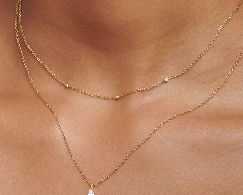 Yuki Solid Gold Trio Diamond Necklace | 9K Solid Gold Necklaces | S-kin Studio Jewelry | Ethical Jewelry That Lasts