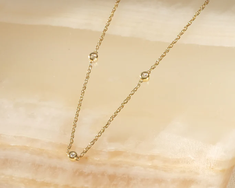Yuki Solid Gold Trio Diamond Necklace | 9K Solid Gold Necklaces | S-kin Studio Jewelry | Ethical Jewelry That Lasts