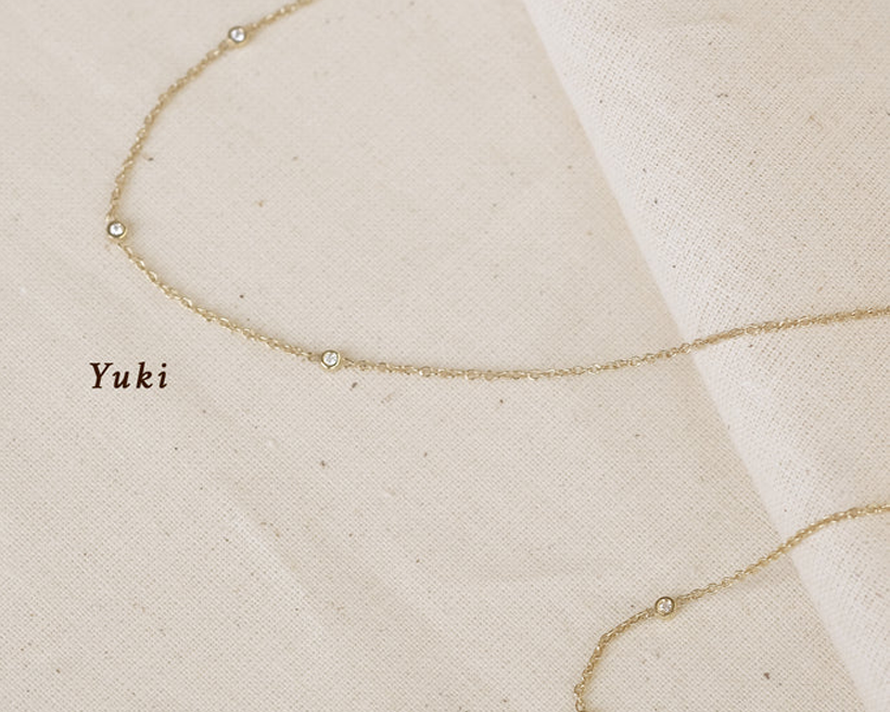 Yuki Solid Gold Trio Diamond Necklace | 9K Solid Gold Necklaces | S-kin Studio Jewelry | Ethical Jewelry That Lasts