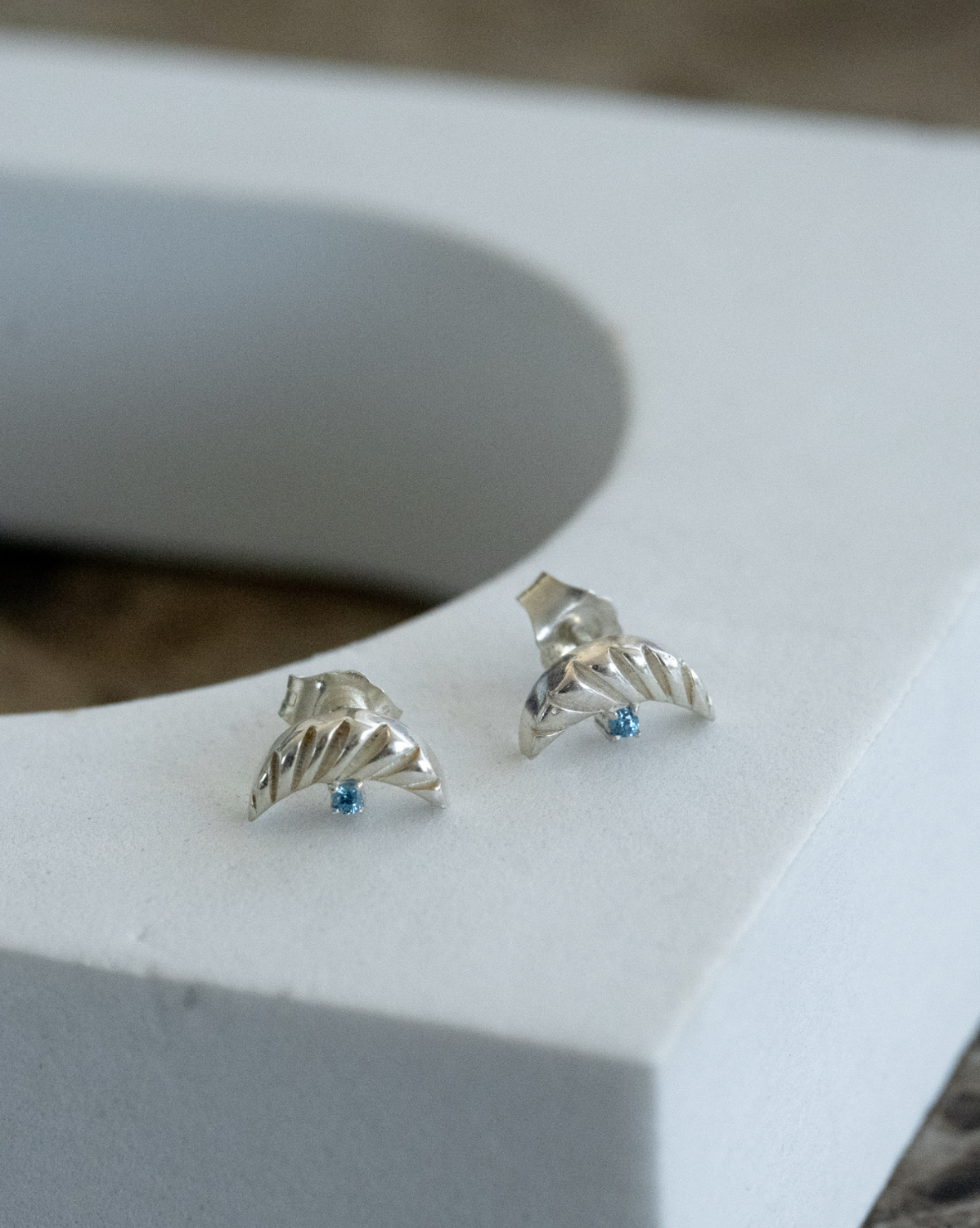 Artemis Crescent Sapphire Studs Sterling Silver - SAMPLE SALE