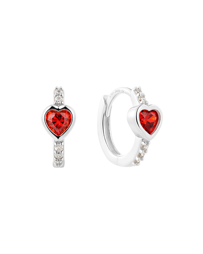 Aiko Red Heart Hoops - Sterling Silver