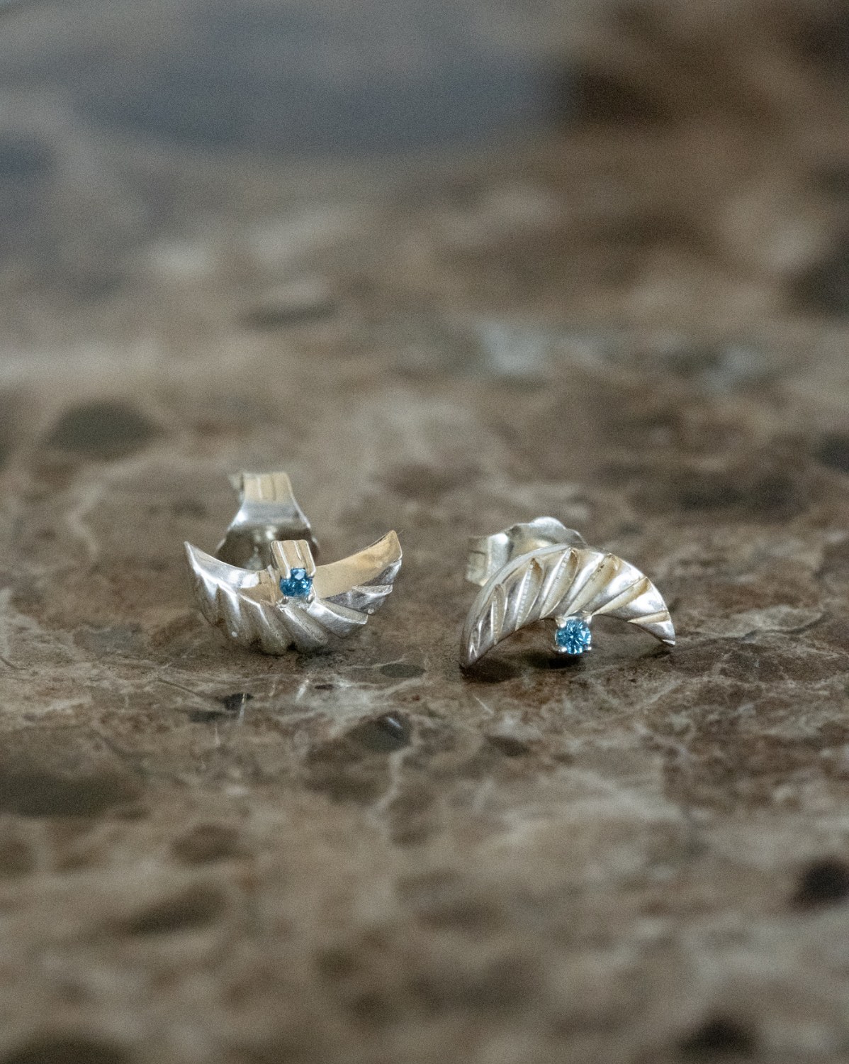 Artemis Crescent Sapphire Studs Sterling Silver - SAMPLE SALE