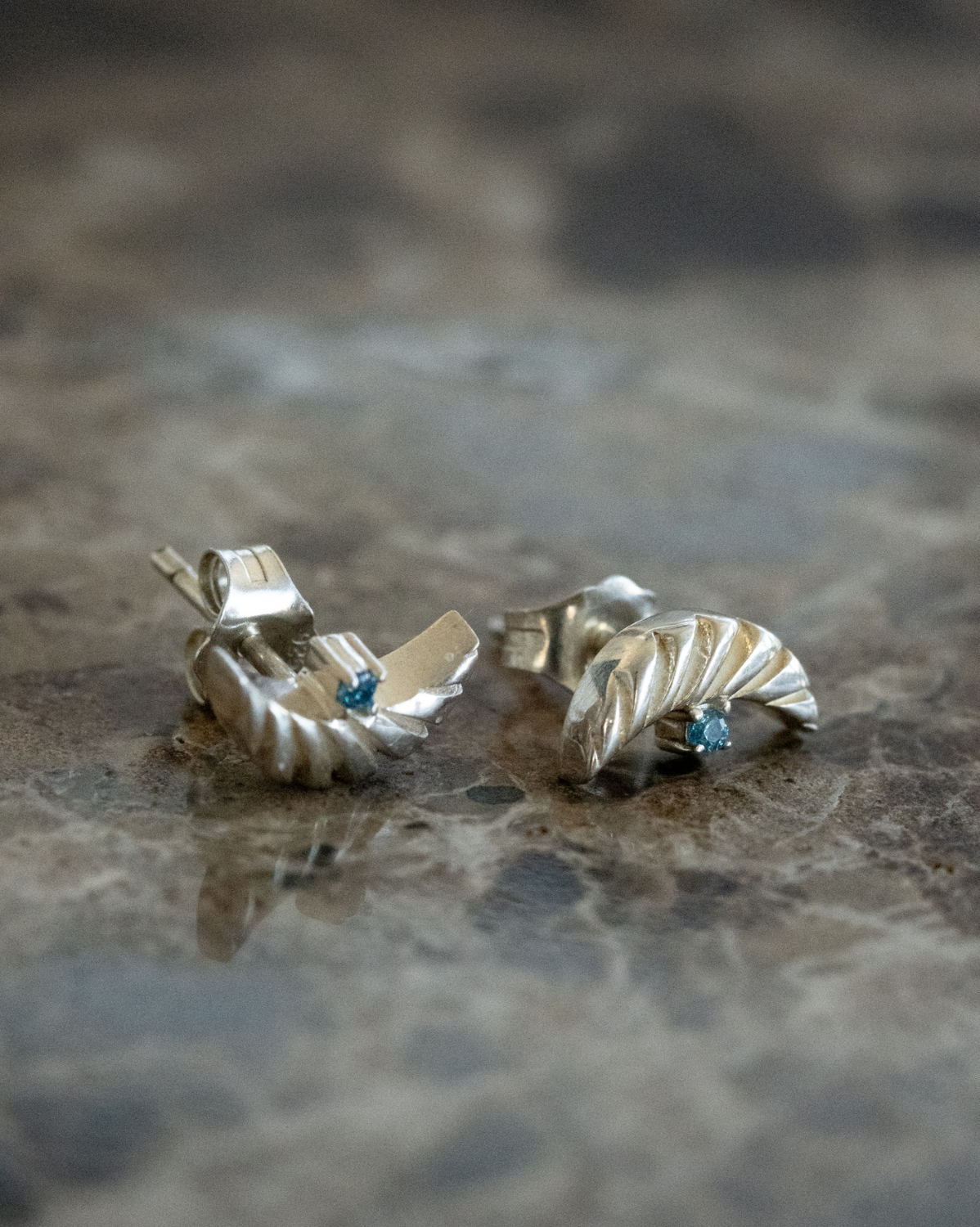 Artemis Crescent Sapphire Studs Sterling Silver - SAMPLE SALE