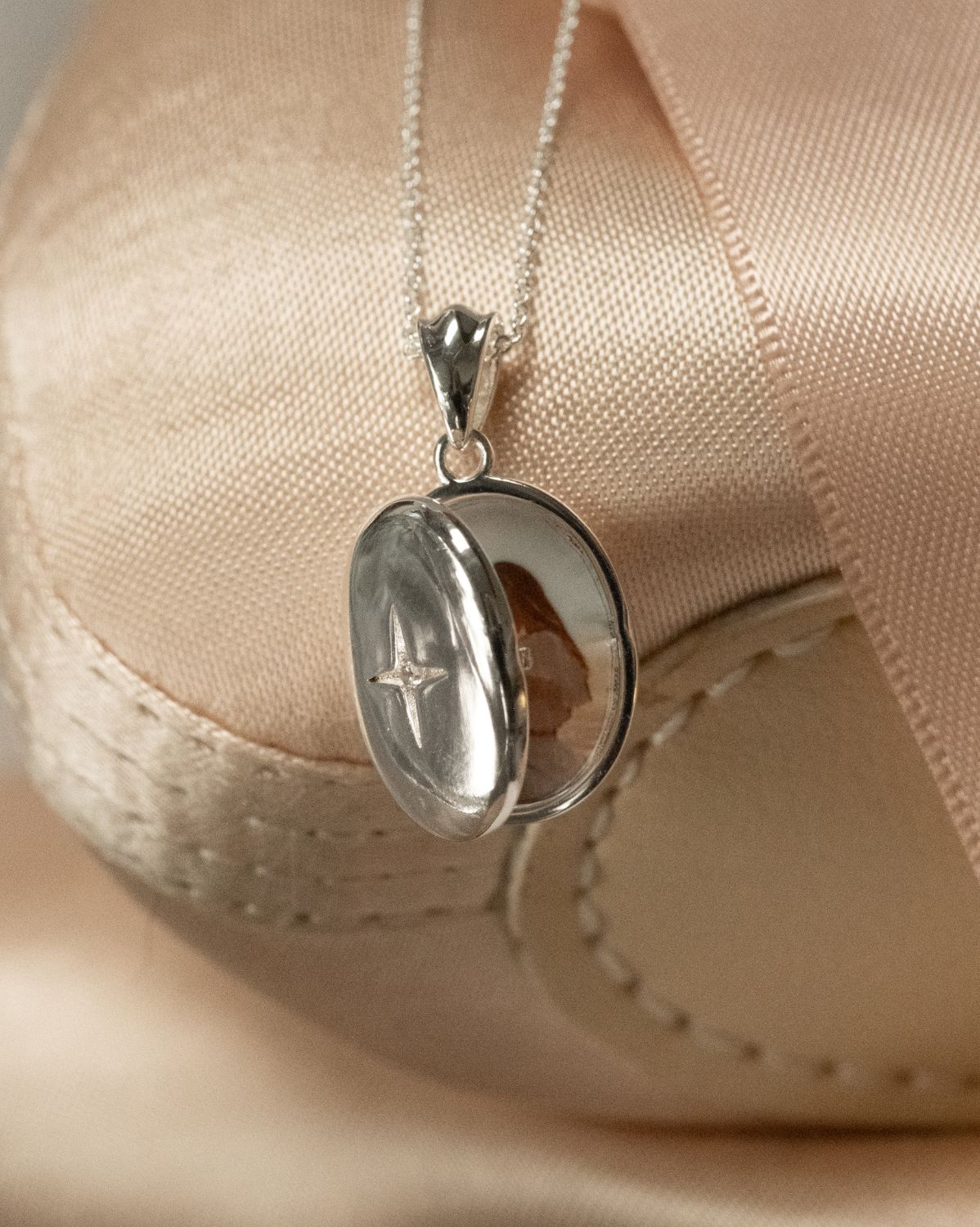 Maeve Oval Engravable Locket Necklace - Sterling Silver