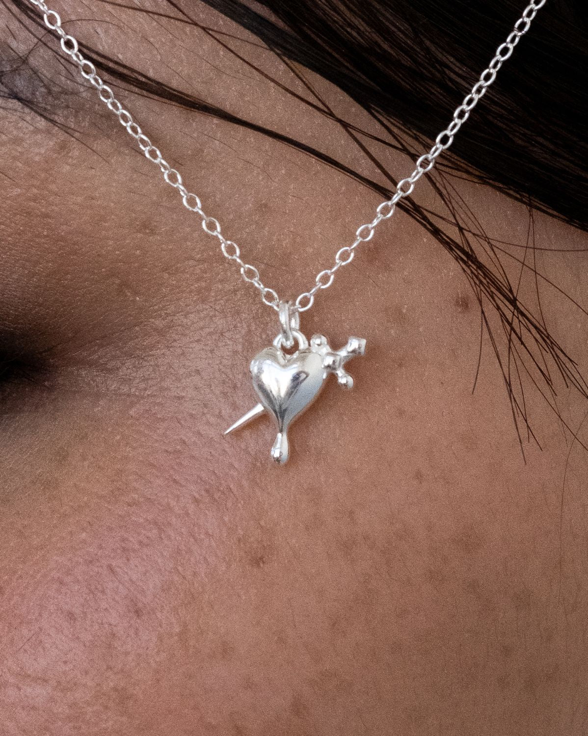 Lena Dagger Heart Necklace - Sterling Silver