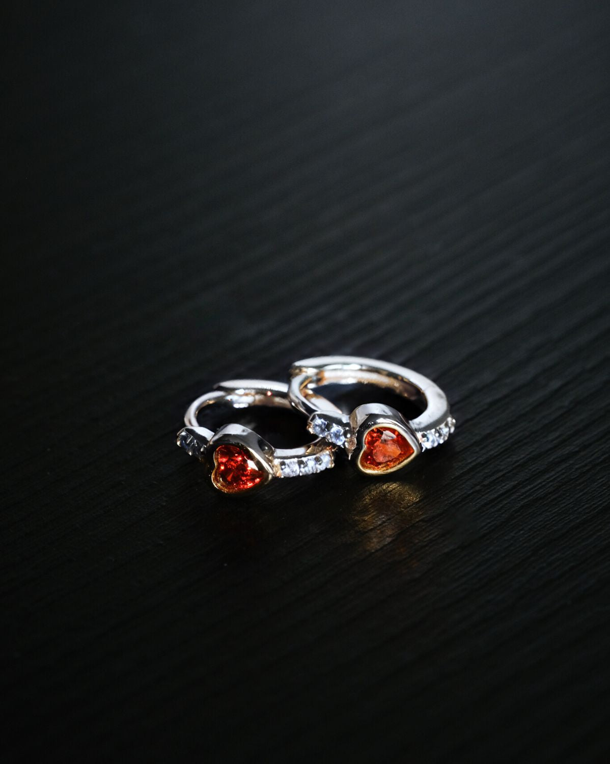 Aiko Red Heart Hoops - Sterling Silver
