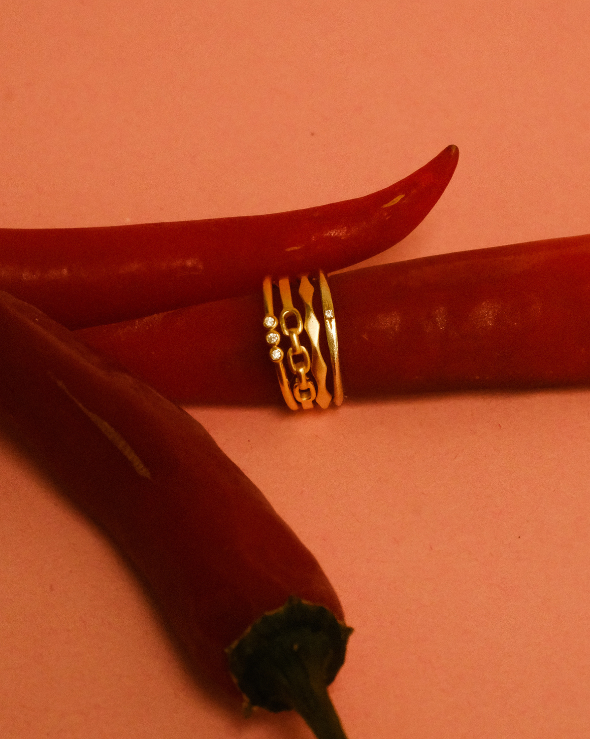 6K Solid Gold Trio Gemstone Ring
