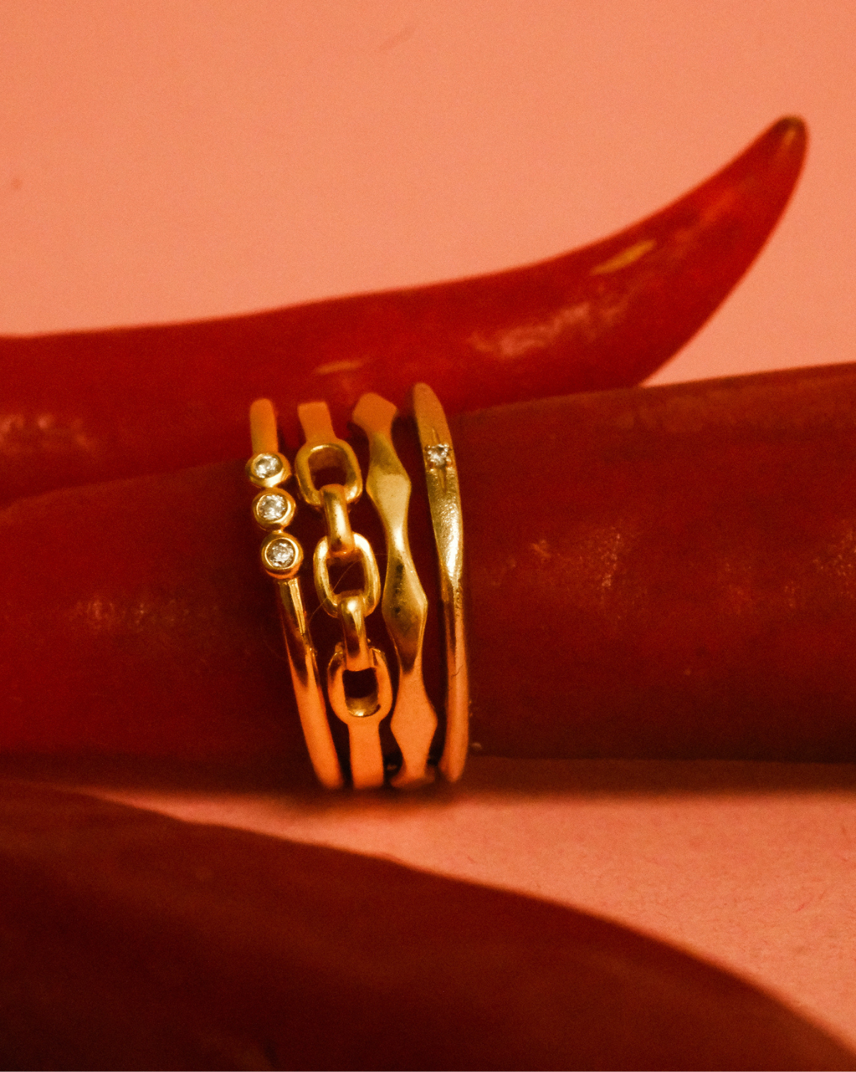 6K Solid Gold Trio Gemstone Ring