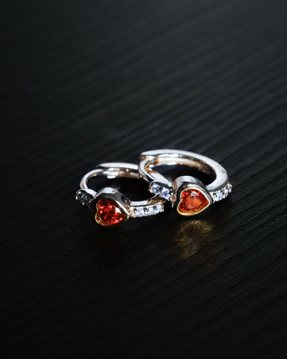 Aiko Red Heart Hoops - Sterling Silver