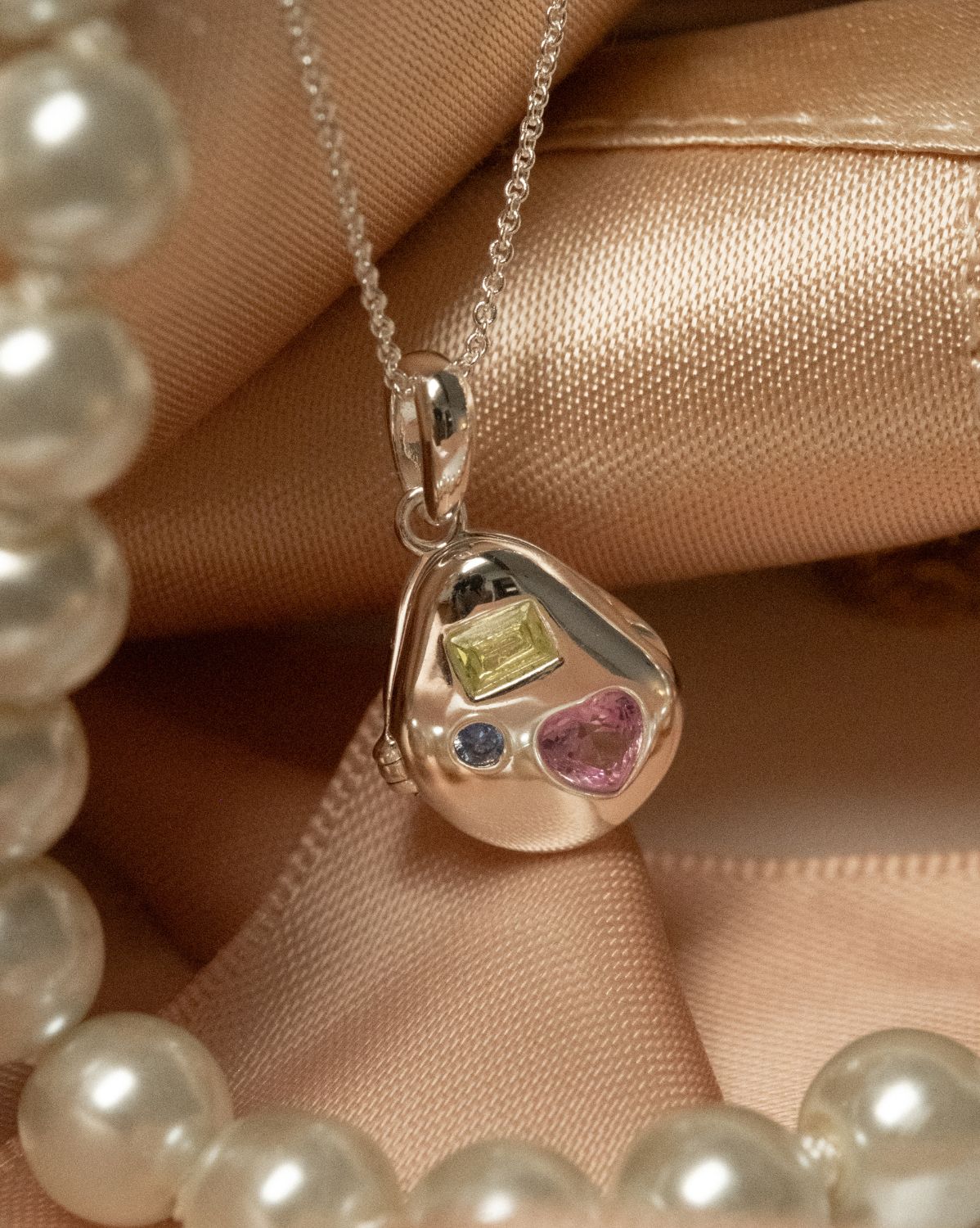 Billie Engravable Gemstone Locket Necklace - Sterling Silver