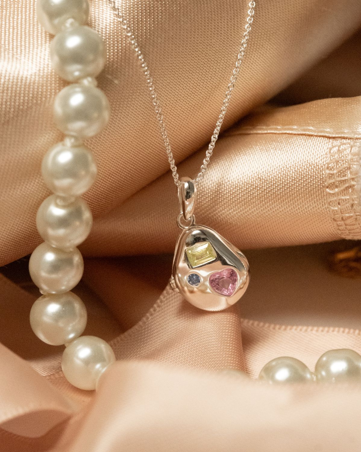 Billie Engravable Gemstone Locket Necklace - Sterling Silver
