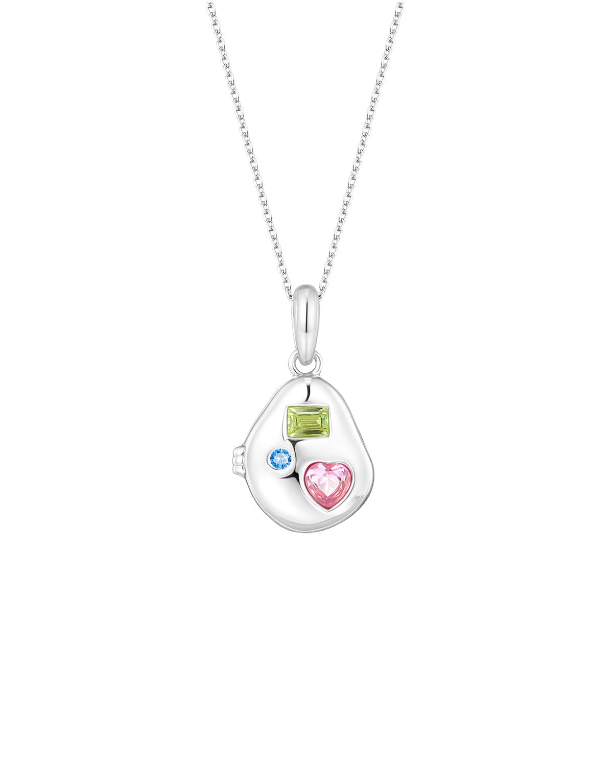 Billie Engravable Gemstone Locket Necklace - Sterling Silver