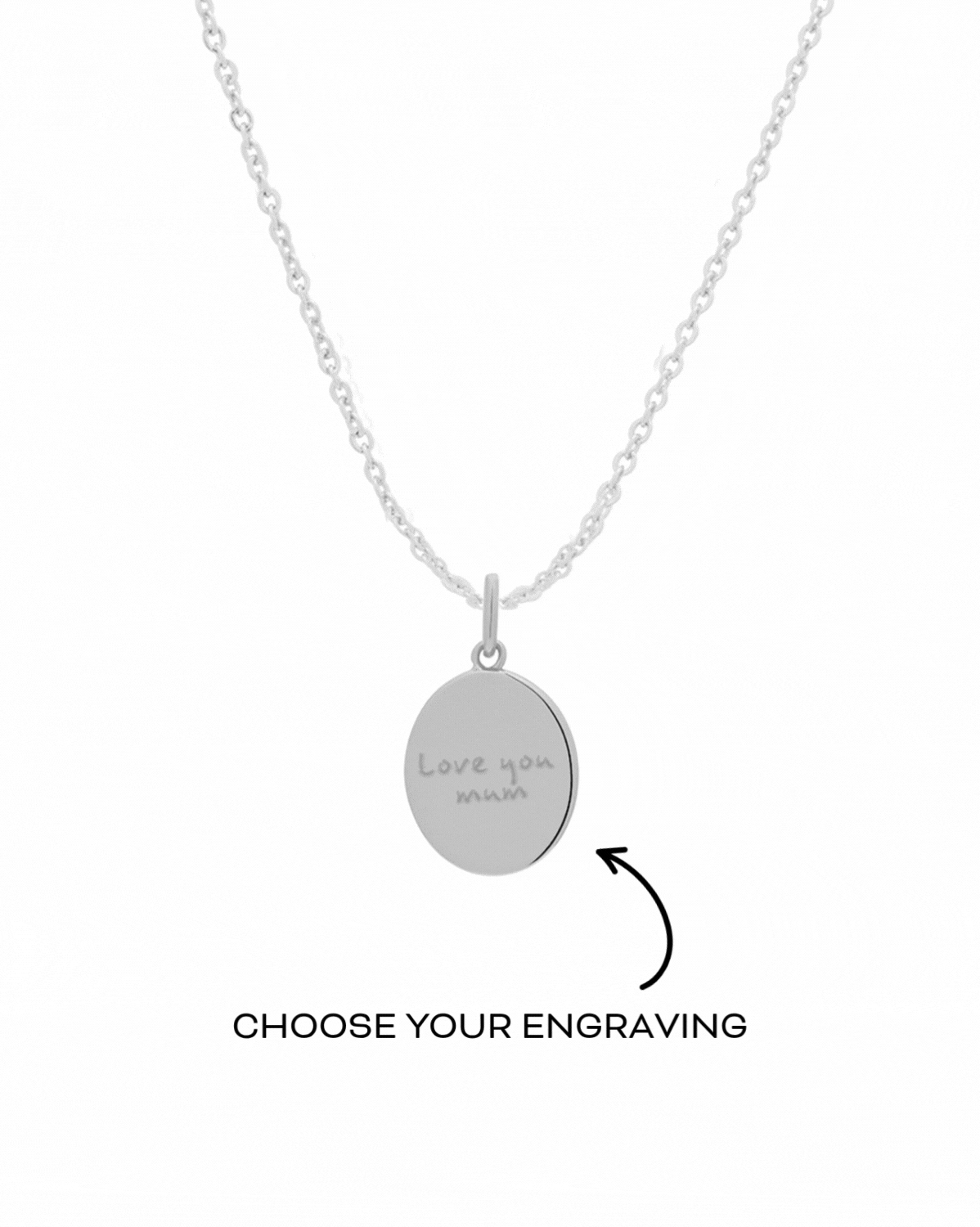 Custom Engraved Oval Necklace - Sterling Silver