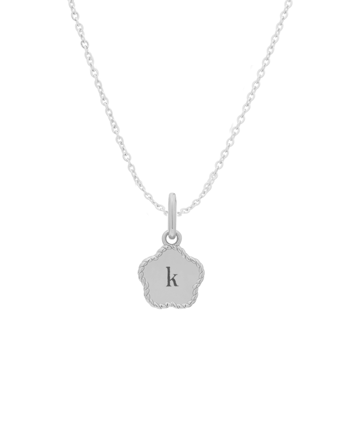 Flower Engraved Initial Necklace - Sterling Silver