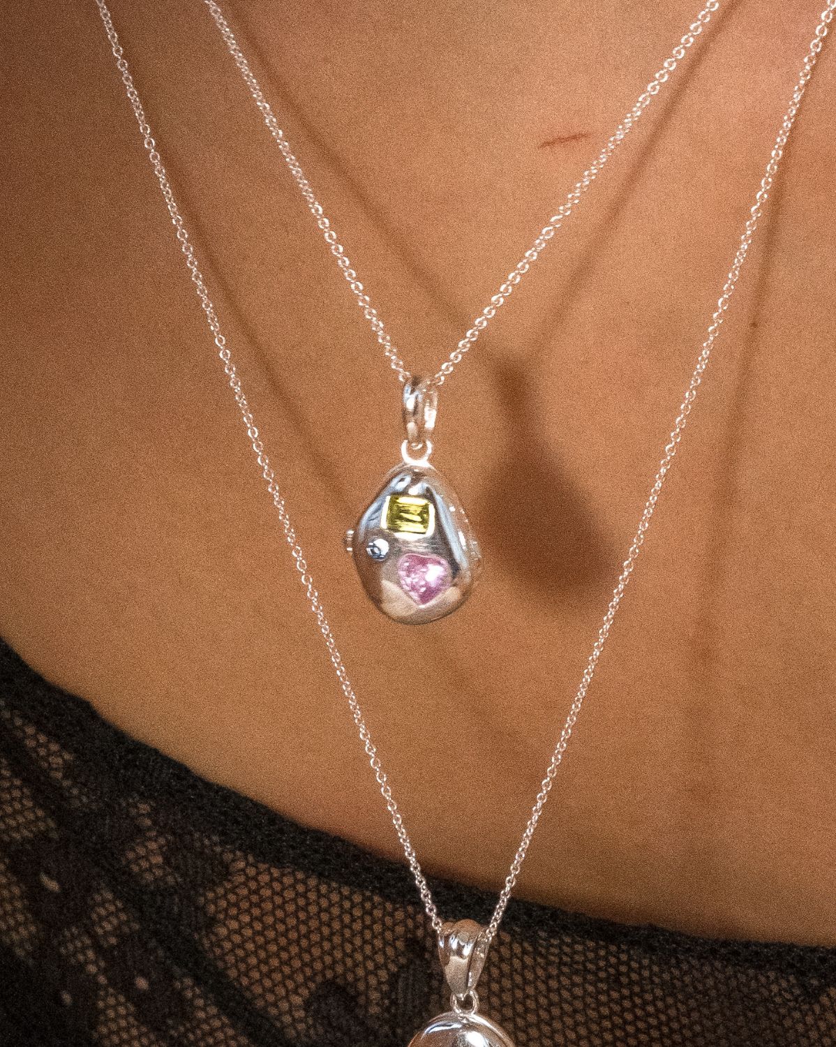 Billie Engravable Gemstone Locket Necklace - Sterling Silver