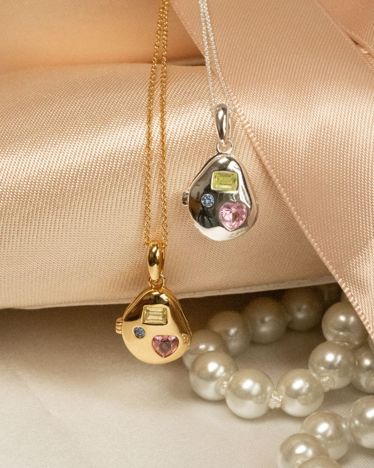 Billie Engravable Gemstone Locket Necklace - Sterling Silver