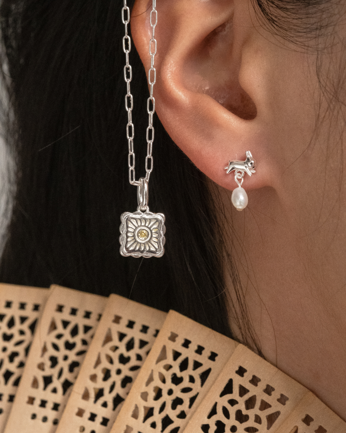 Liu Xin Square Mooncake Necklace - Sterling Silver