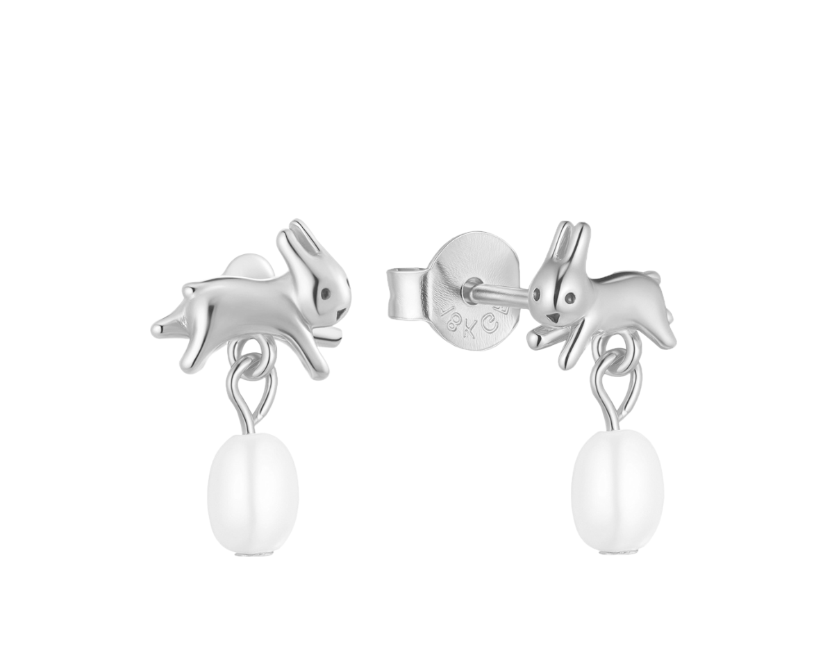 Bunny Pearl Dangle Earrings Sterling Silver S-kin Studio Jewelry