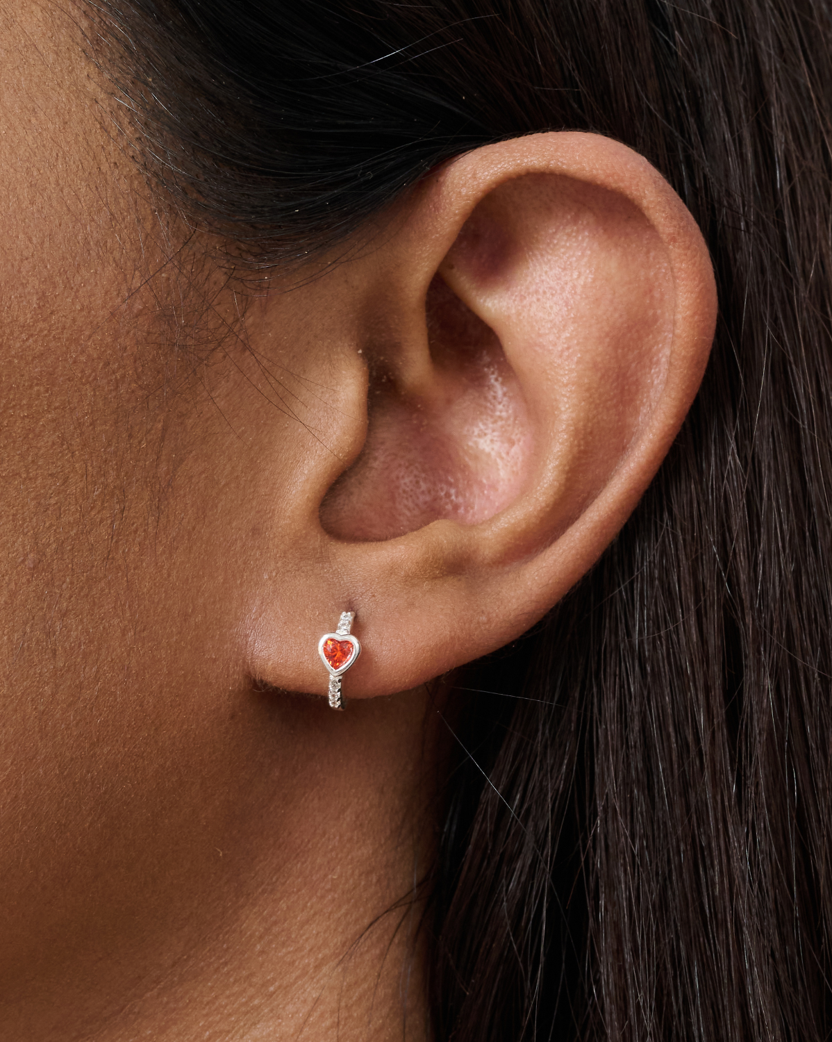 Aiko Red Heart Hoops - Sterling Silver