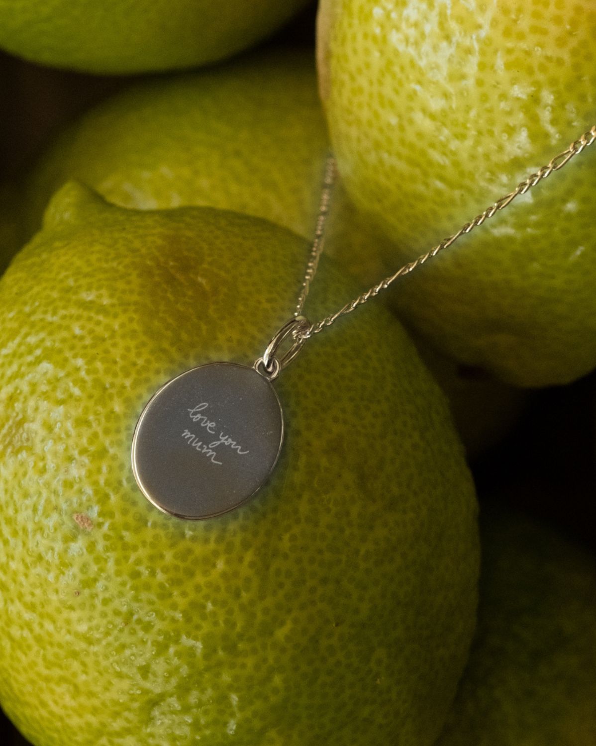 Custom Engraved Oval Necklace - Sterling Silver