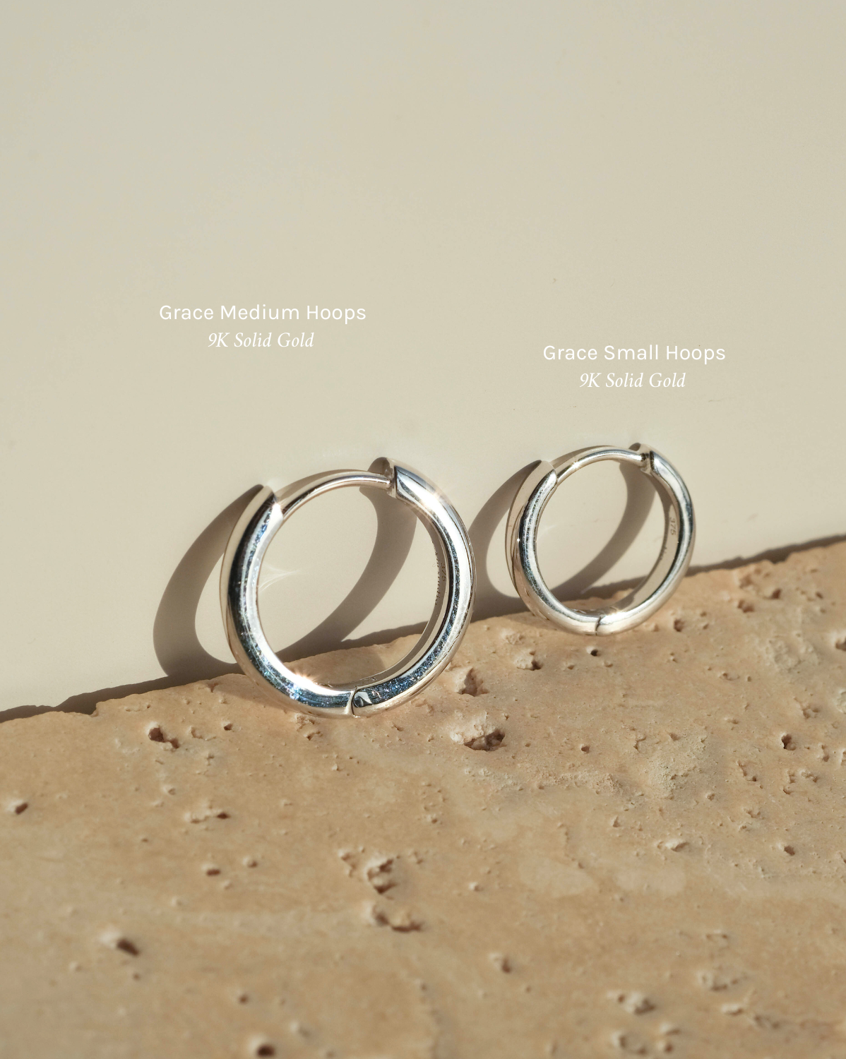 Grace Medium Solid Gold Hoops - White Gold