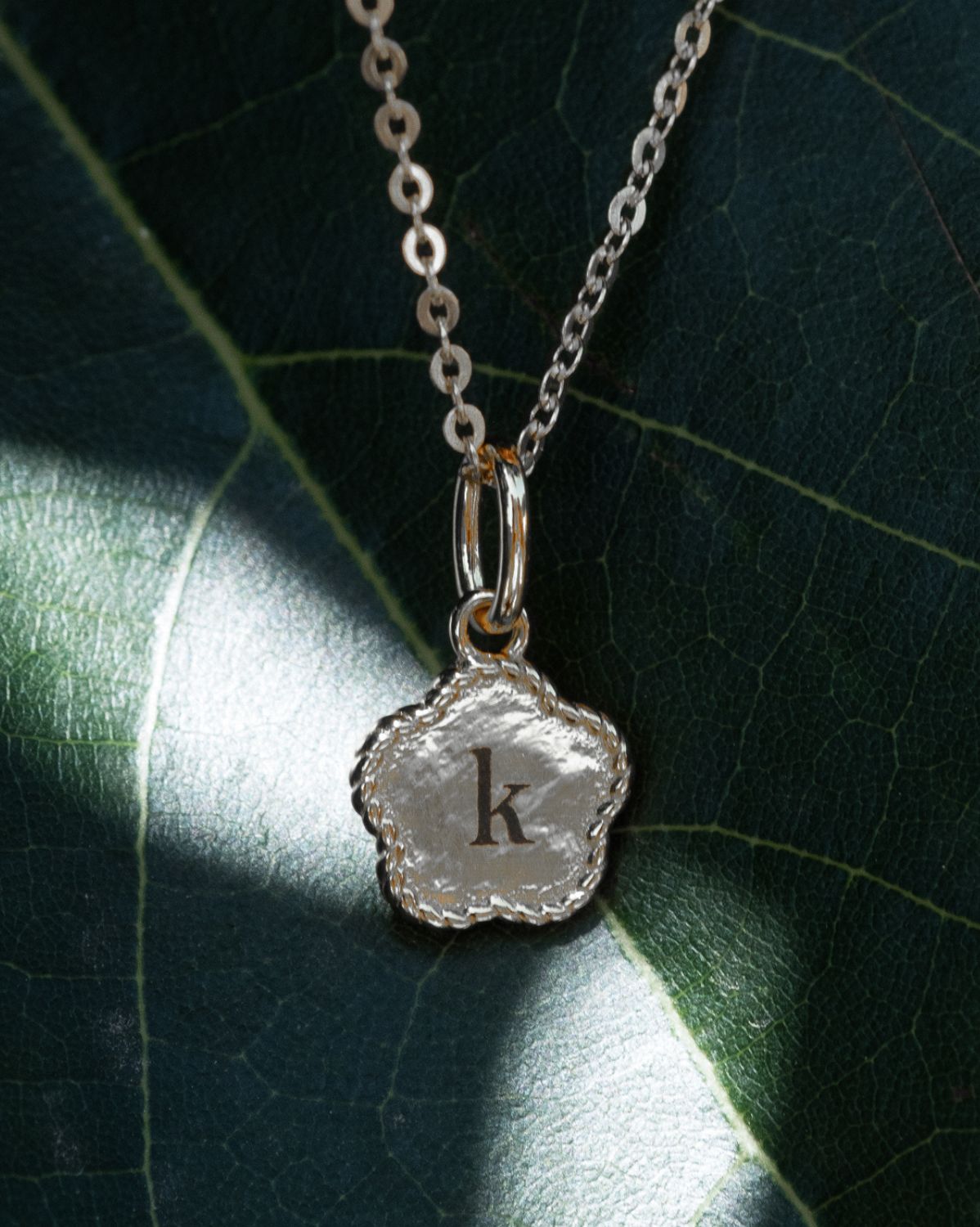 Flower Engraved Initial Necklace - Sterling Silver