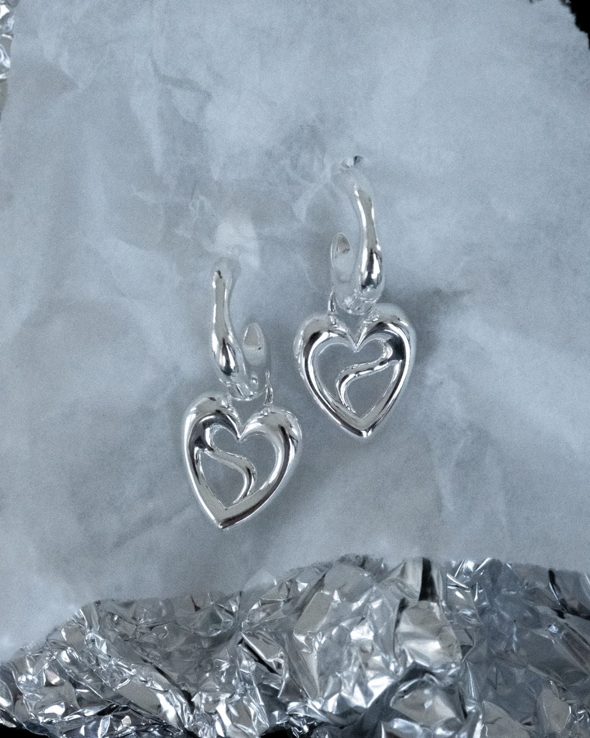 Mika Cosmic Heart Hoops - Sterling Silver