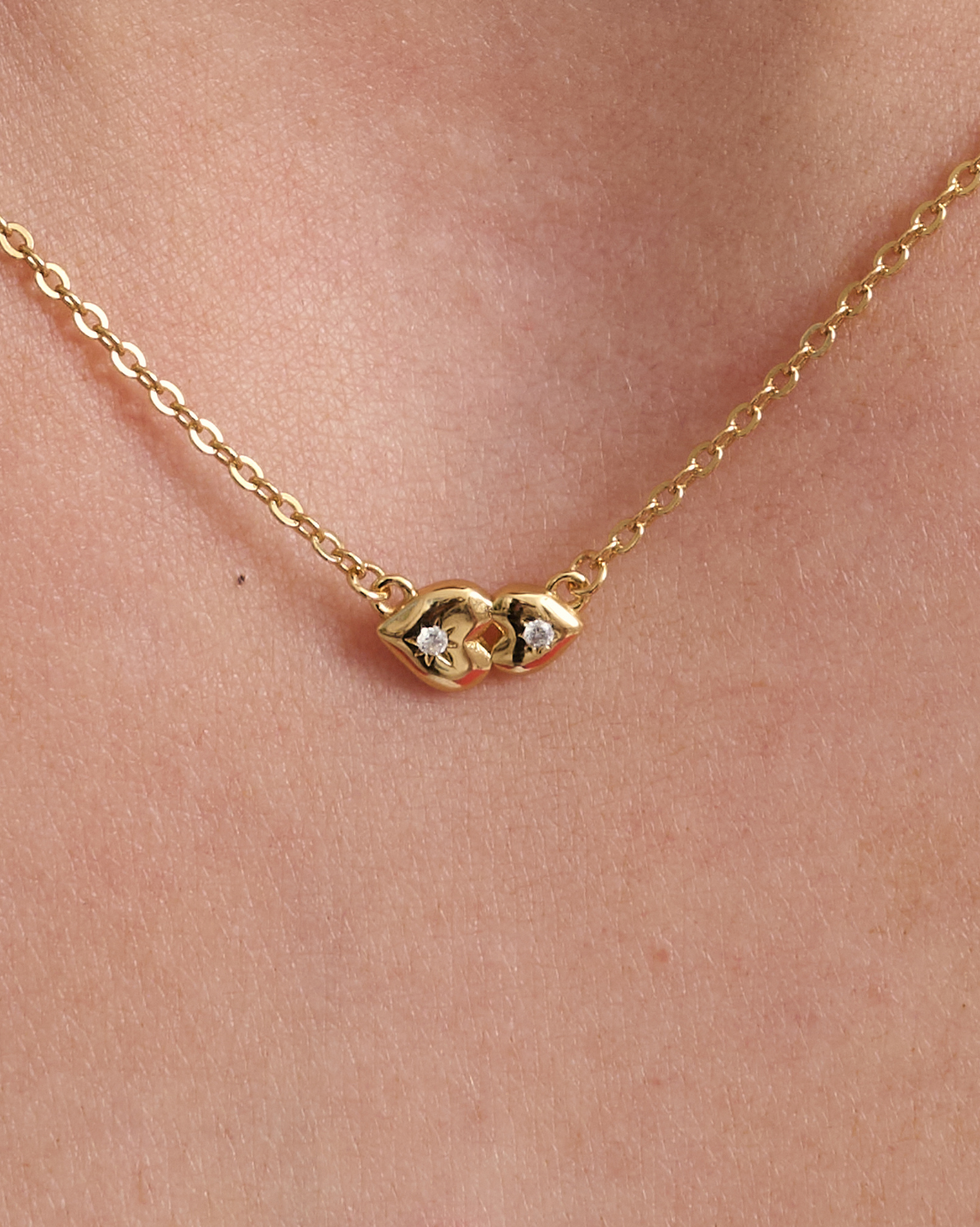 You And Me Solid Gold Hearts Necklace