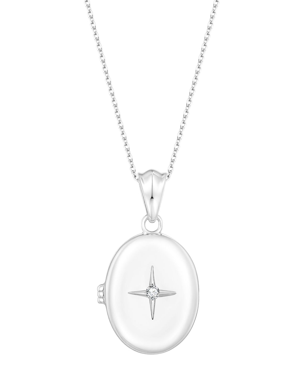 Maeve Oval Engravable Locket Necklace - Sterling Silver