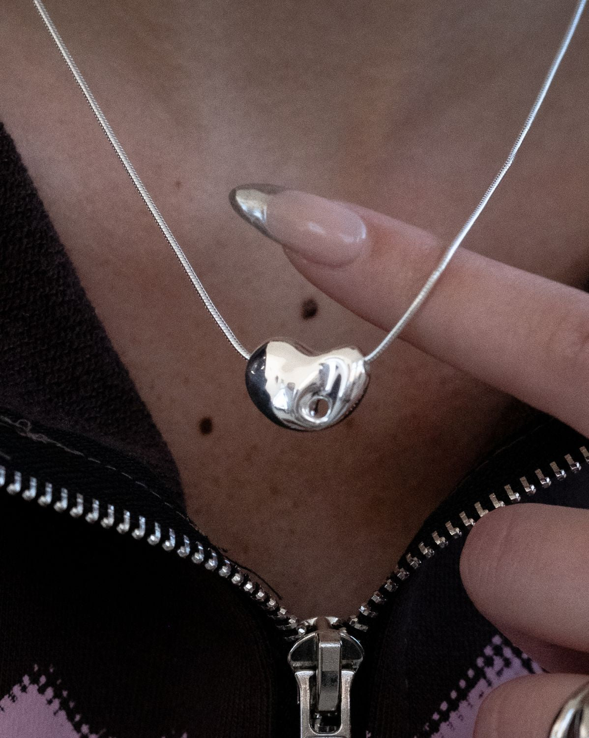 Crush Heart Pebble Necklace - Sterling Silver